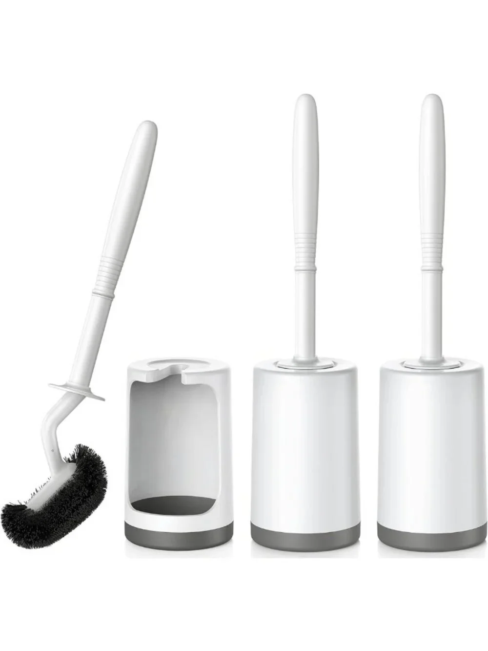 Curved Toilet Bowl Brush Set with Holder - Compact Deep Cleaning Scrubber - 3